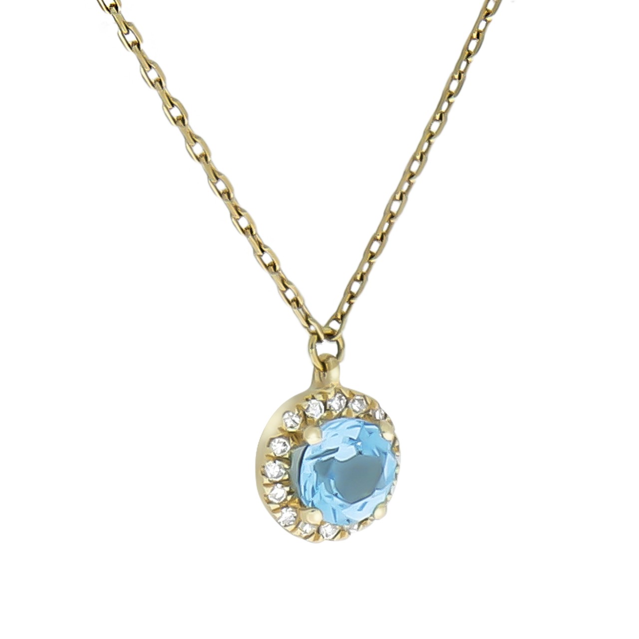 Schmuck Diamant-Halsketten-Anhänger mit Halskette Damen 375 Gelbgold mit Blautopas 42+3cm günstig kaufen