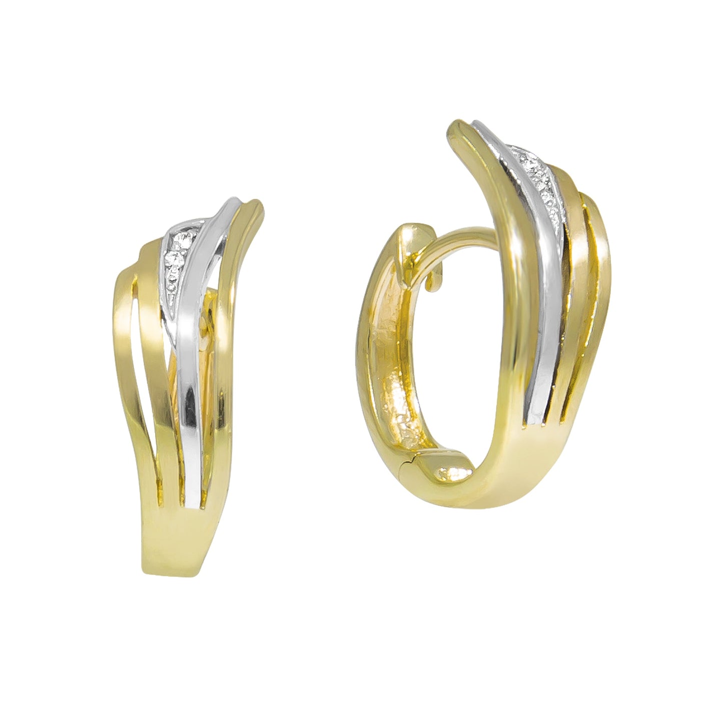 Klappcreolen 333/- Gold rhodiniert (teil) 1,5cm Zirkonia