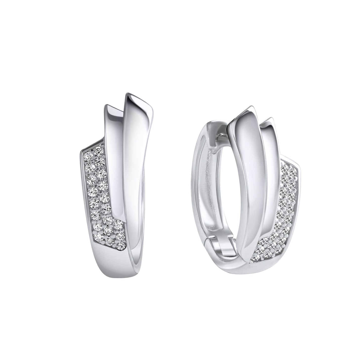 Klappcreolen 925/- Sterling Silber rhodiniert 1,5cm Zirkonia