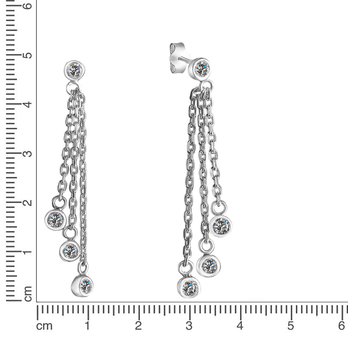 Ohrhänger aus 925/- Sterling Silber rhodiniert 3-Reihig mit Zirkonia