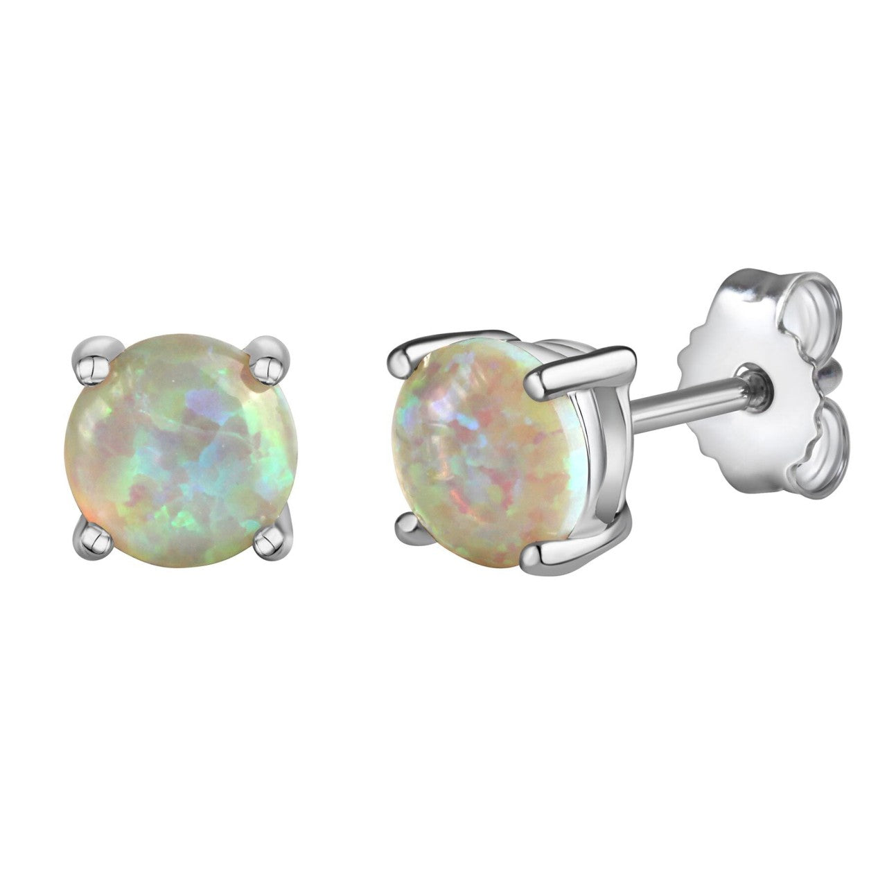 Schmuck Ohrstecker Damen 925er Sterling Silber rhodiniert Opal weiß 0,6cm, 1 Paar günstig kaufen