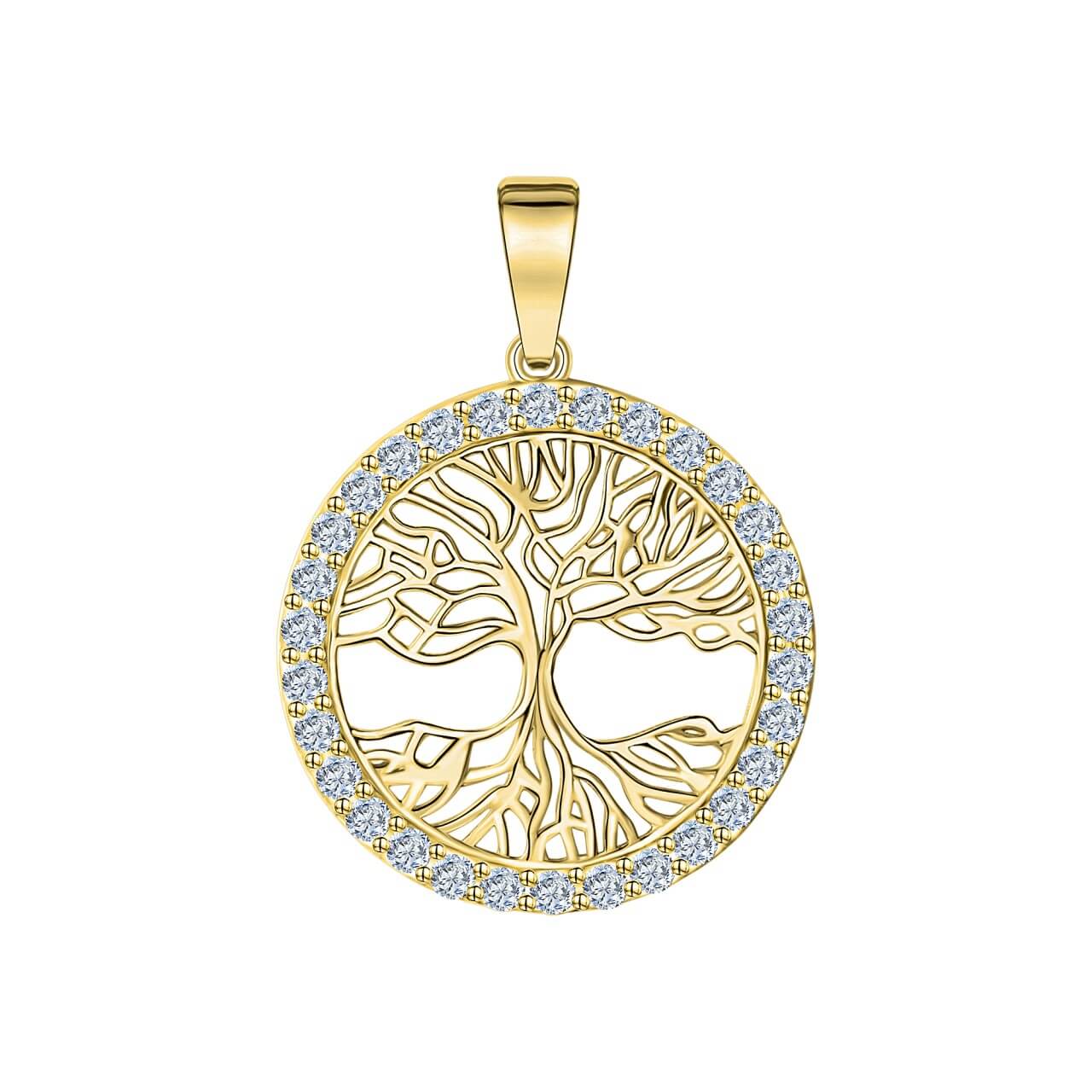 Schmuck Halsketten-Anhänger Damen 375er Gelbgold Zirkonia Lebensbaum 2,3cm günstig kaufen