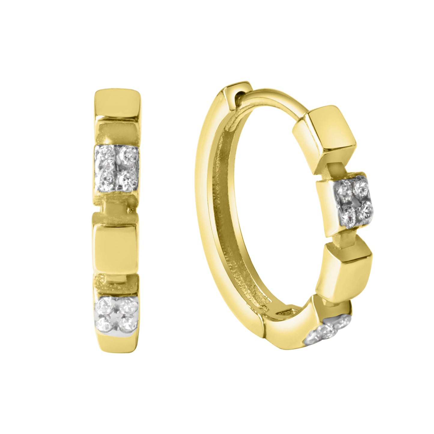 Klappcreolen 375/- Gold rhodiniert (teil) 1,3cm Zirkonia