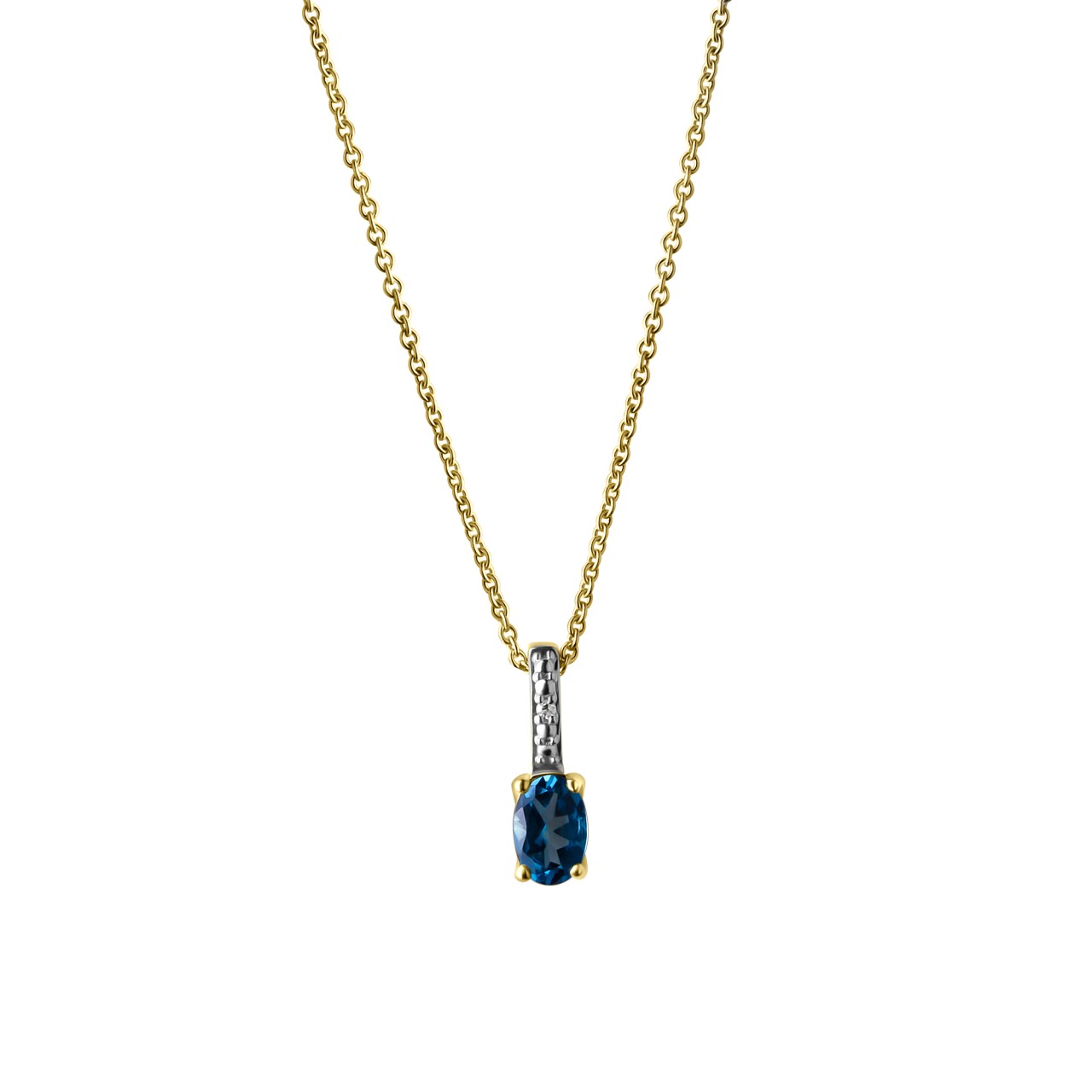 Schmuck Diamant-Halsketten-Anhänger mit Halskette Damen 585er Gelbgold bicolor mit London Topas und Diamanten 42+3cm günstig kaufen