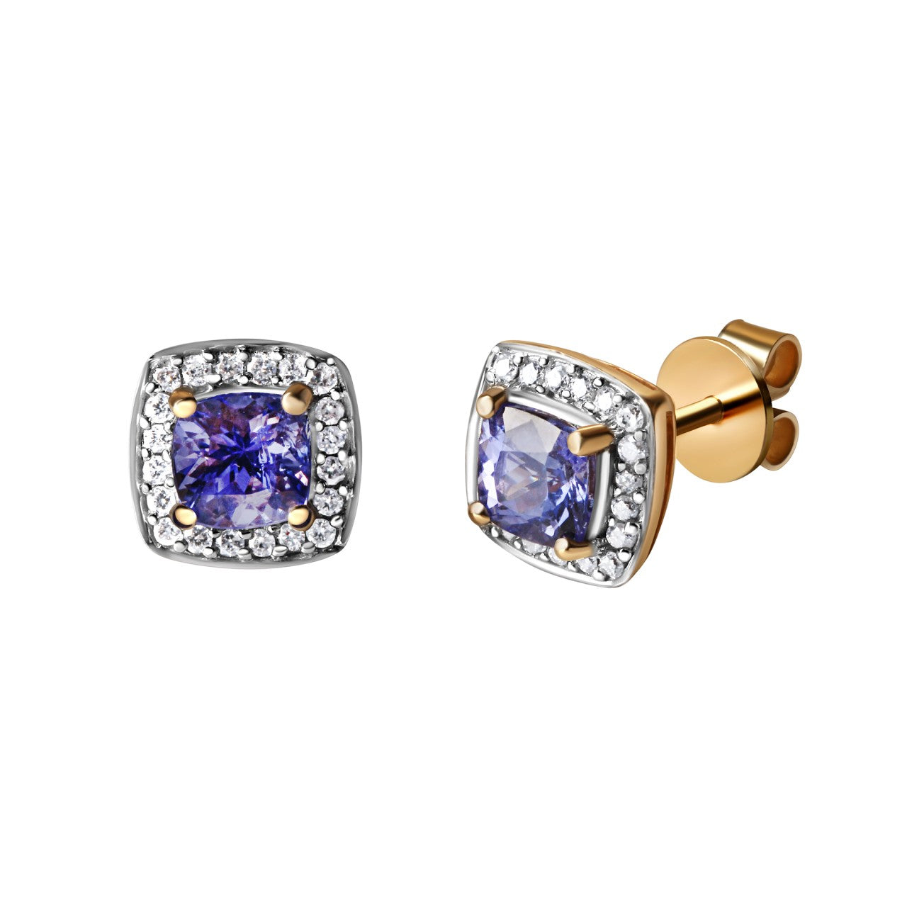 Schmuck Diamant-Ohrstecker Damen 585er Gelbgold bicolor mit Tansanit und Brillanten, 1 Paar günstig kaufen