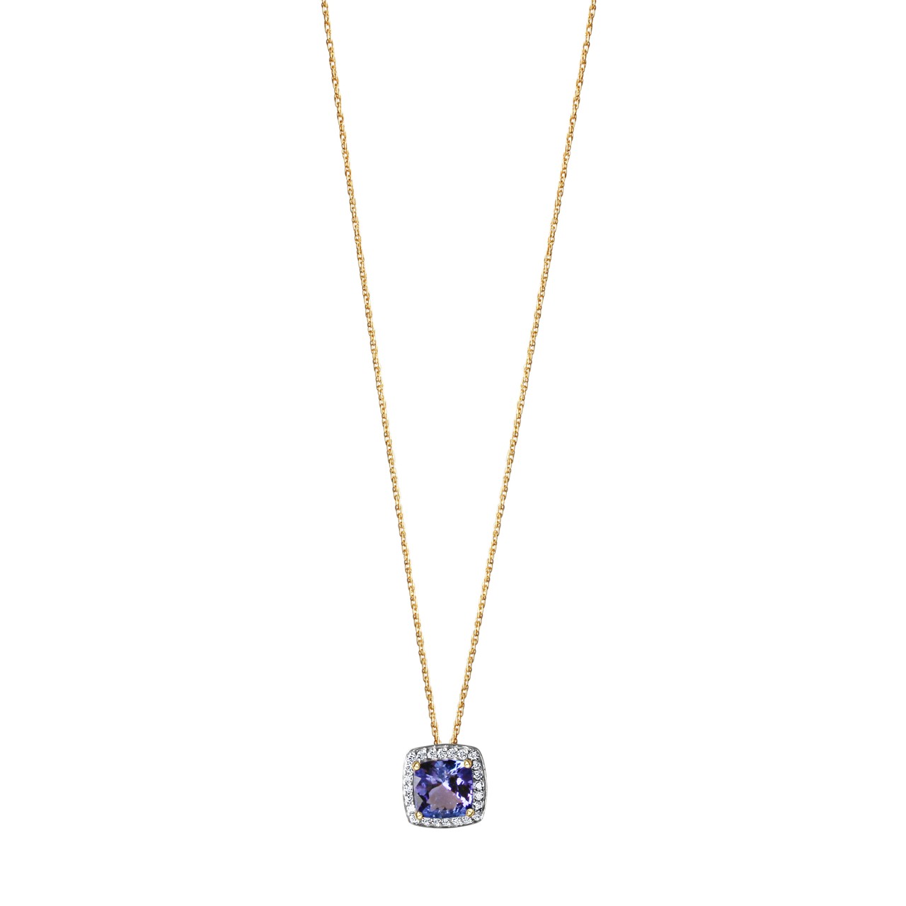 Schmuck Diamant-Halsketten-Anhänger mit Halskette Damen 585er Gelbgold bicolor mit Tansanit und Brillanten 46cm günstig kaufen