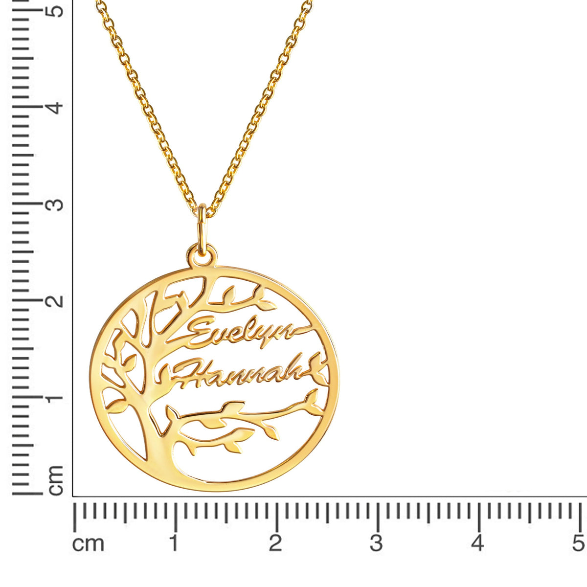 Anhänger mit Kette aus 925/- Sterling Silber vergoldet Lebensbaum mit 1-4 Namen individuell gestaltbar