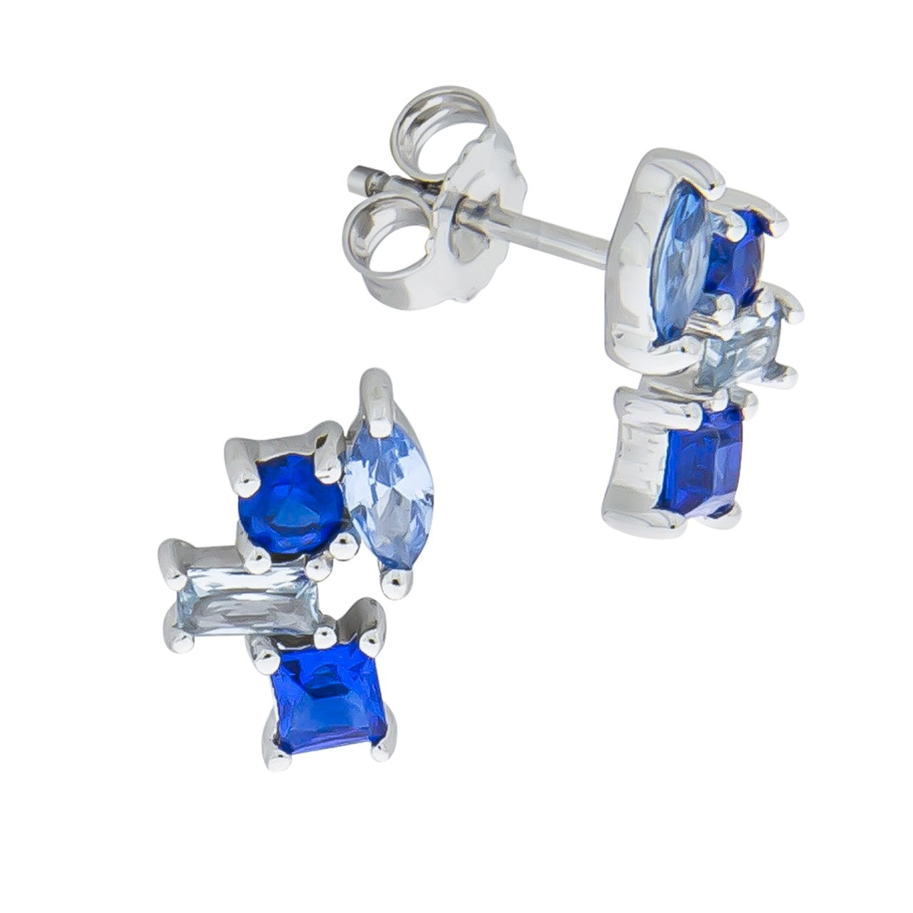 Schmuck Ohrstecker Damen 925er Sterling Silber rhodiniert synth. Steine blau 1,2cm, 1 Paar günstig kaufen