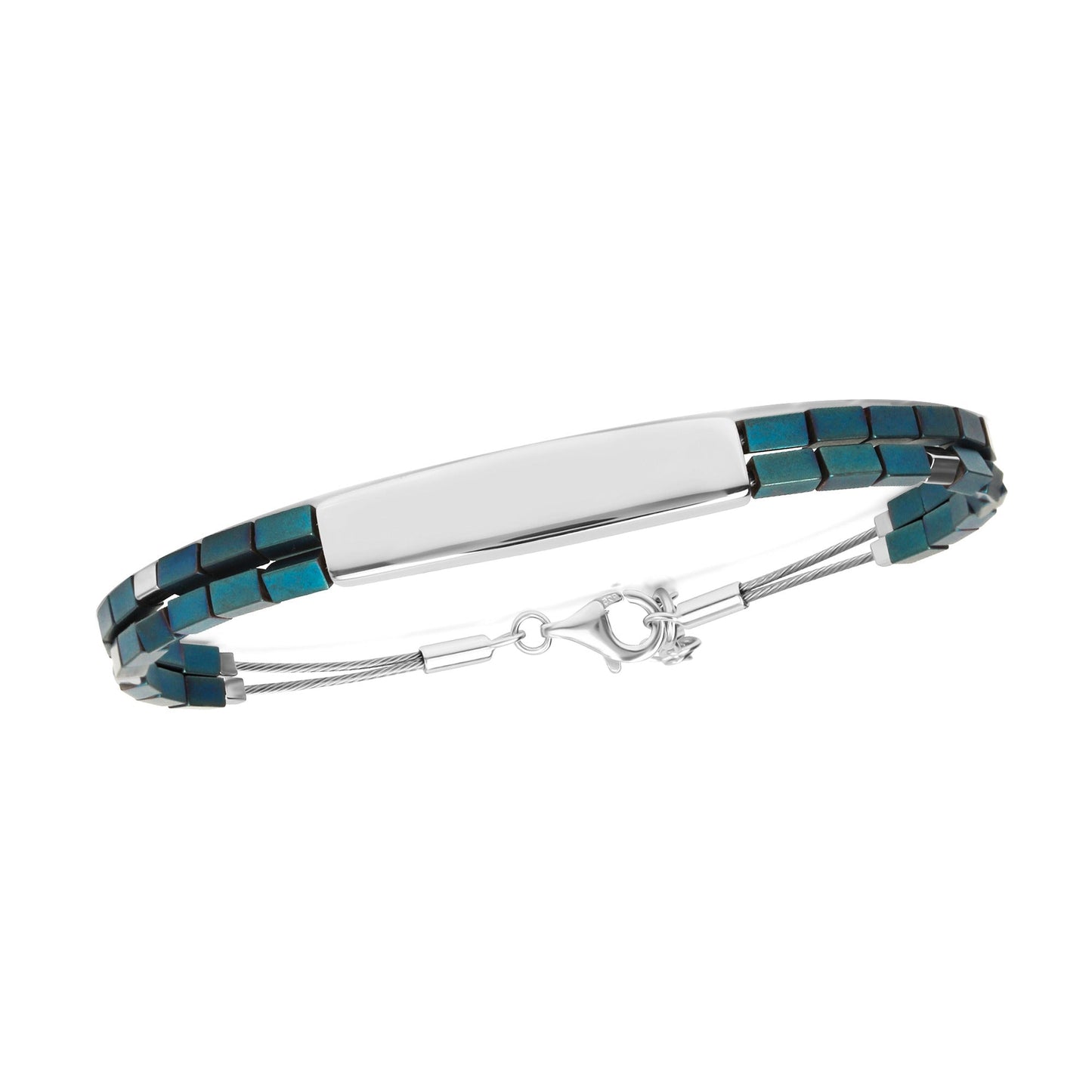 Armband Omegareifen/Kette 925/- Sterling Silber + Edelstahl rhodiniert 20,5cm Hämatit