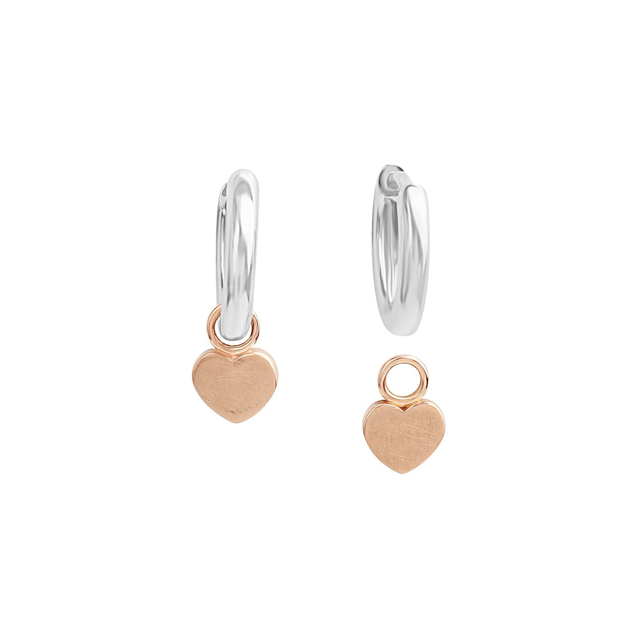 Schmuck Klappcreolen Ohrringe Damen 925er Sterlingsilber rhodiniert teils rotvergoldet mit Herzeinhänger eismatt 1,1cm, 1 Paar günstig kaufen