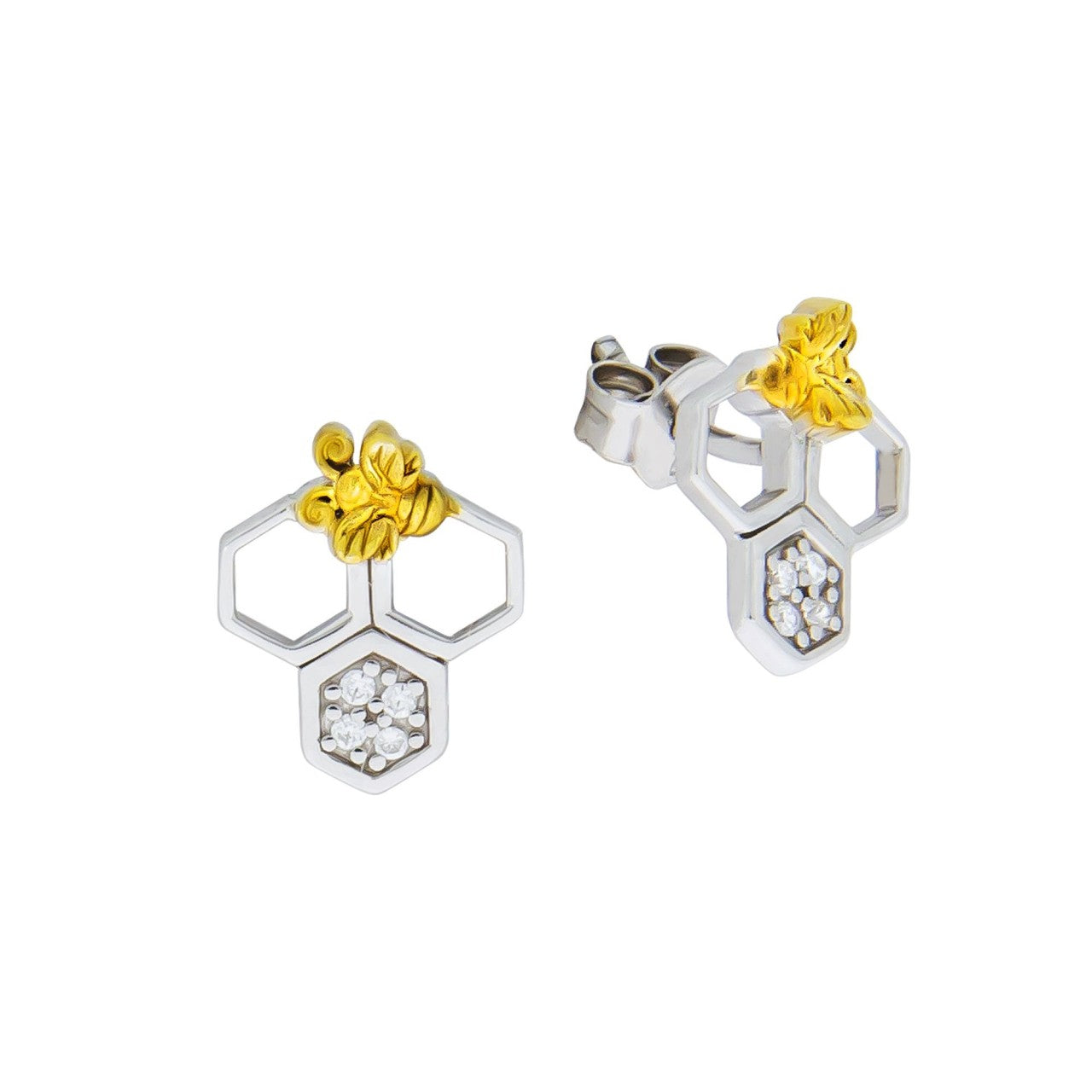 Schmuck Ohrstecker Damen 925er Sterling Silber rhodiniert teils vergoldet Zirkonia 1,1cm, 1 Paar günstig kaufen