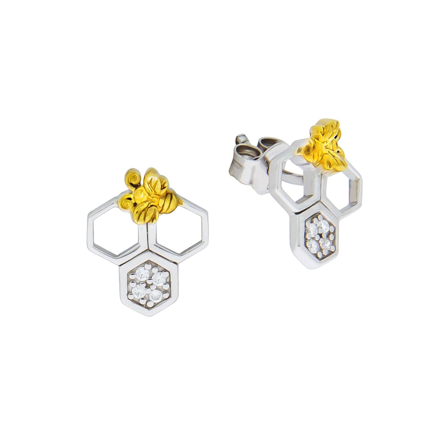 Ohrstecker 925/- Sterling Silber vergoldet (teil) 1,1cm Zirkonia
