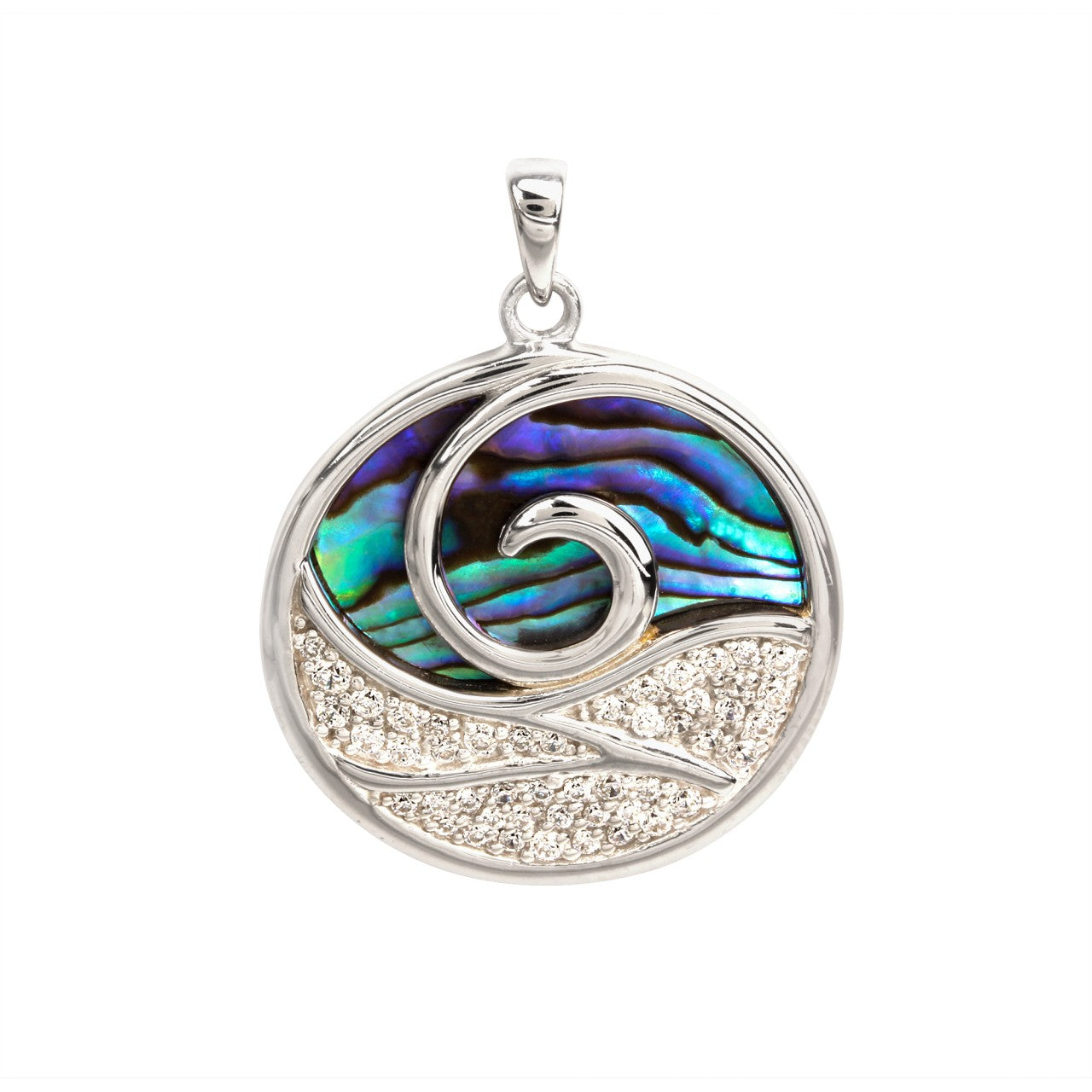 Schmuck Halsketten-Anhänger Damen 925er Sterling Silber rhodiniert Abalone und Zirkonia 3,5cm günstig kaufen