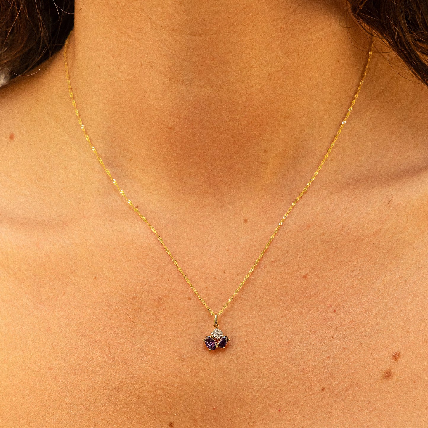 Halskette Singapurkette 375/- Gold rhodiniert 43cm Amethyst