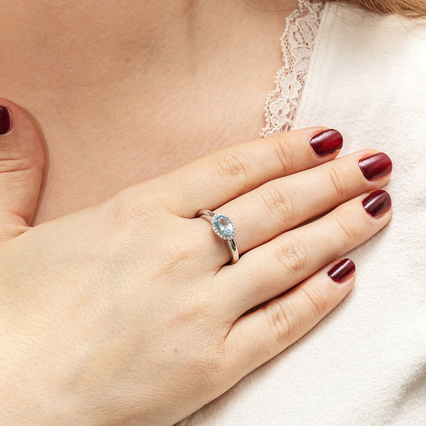 Ring 585/- Gold rhodiniert Aquamarine 0,09ct.