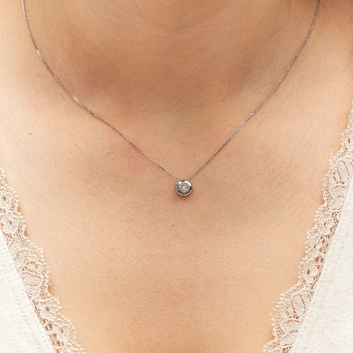 Halskette Ankerkette 375/- Gold rhodiniert 45,0cm Brillant 0,02ct.