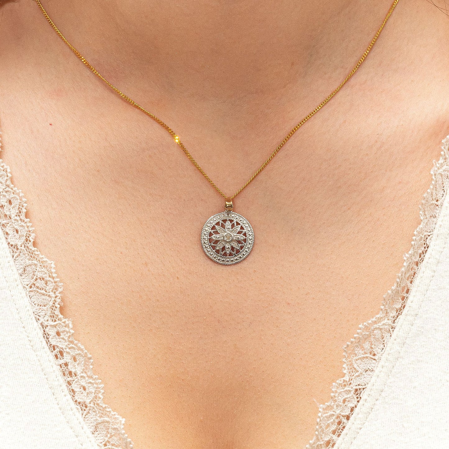 Halskette Flachpanzerkette 925/- Sterling Silber rhodiniert (teil) 45cm Diamant 0,05ct.