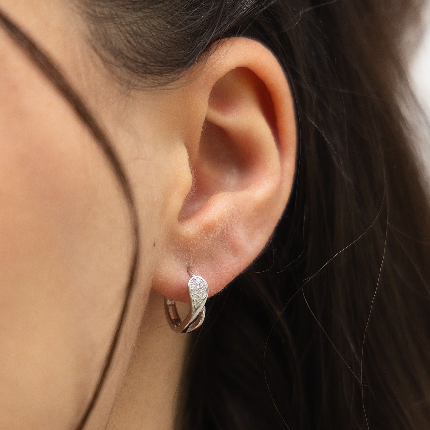 Ohrringe 925/- Sterling Silber rhodiniert 1,4cm Zirkonia