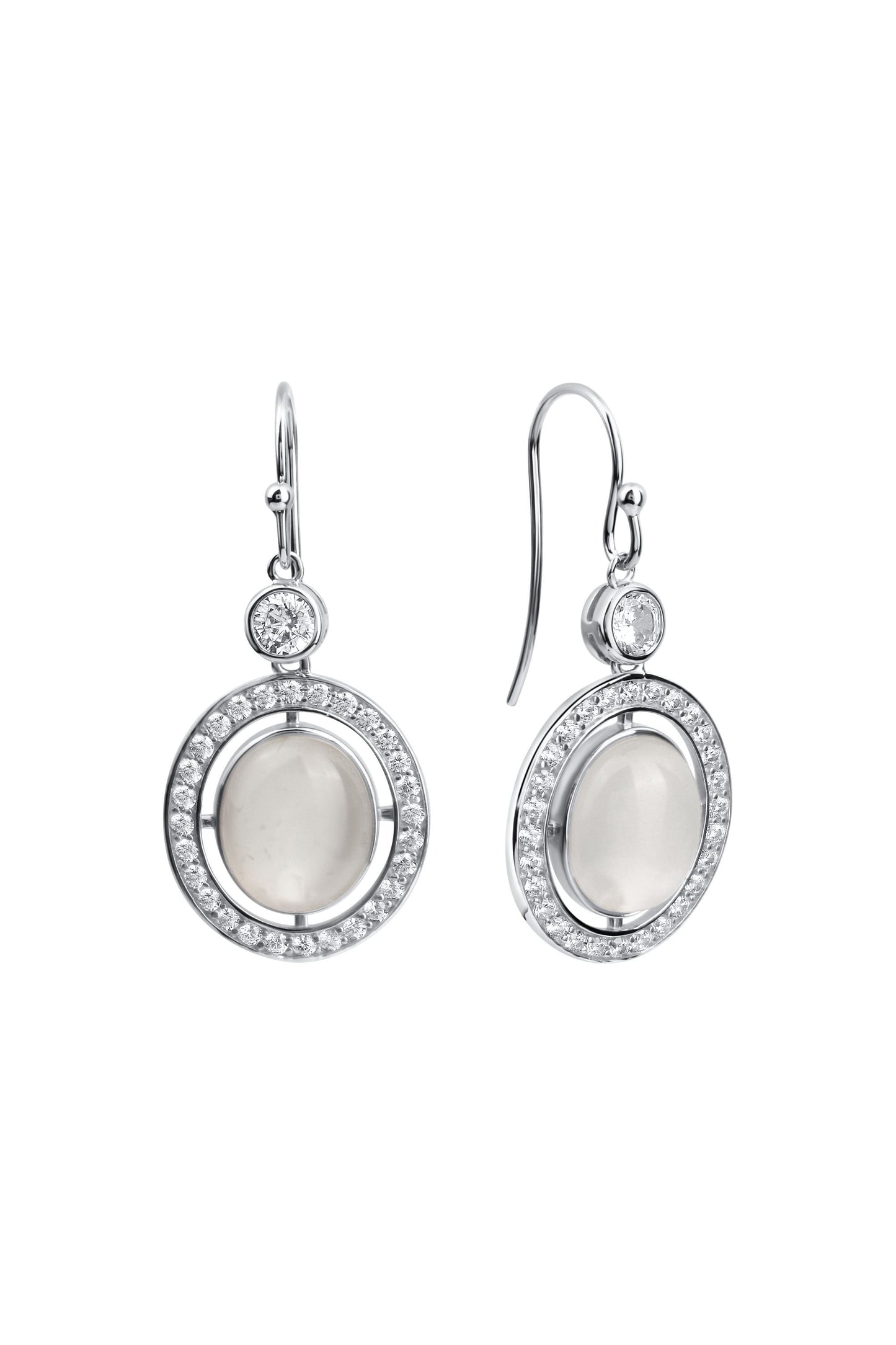 Ohrringe 925/- Sterling Silber rhodiniert 4,7cm Mondstein