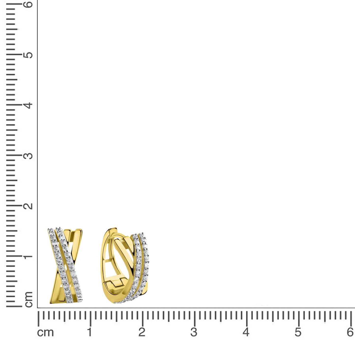 Creolen 375/- Gold rhodiniert (teil) 1,5cm Zirkonia