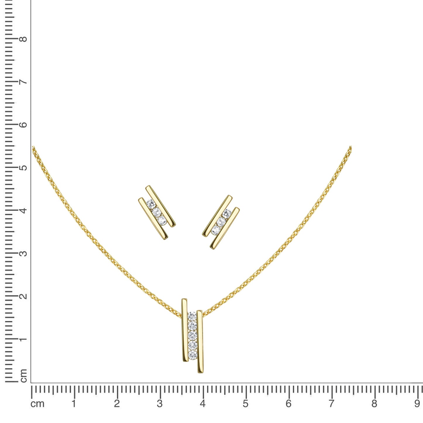 Set Anhänger/Kette und Ohrstecker 925/- Sterling Silber vergoldet 45,0cm Zirkonia