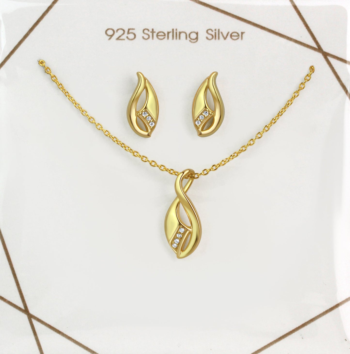 Set Anhänger/Kette und Ohrstecker 925/- Sterling Silber vergoldet 45,0cm Zirkonia