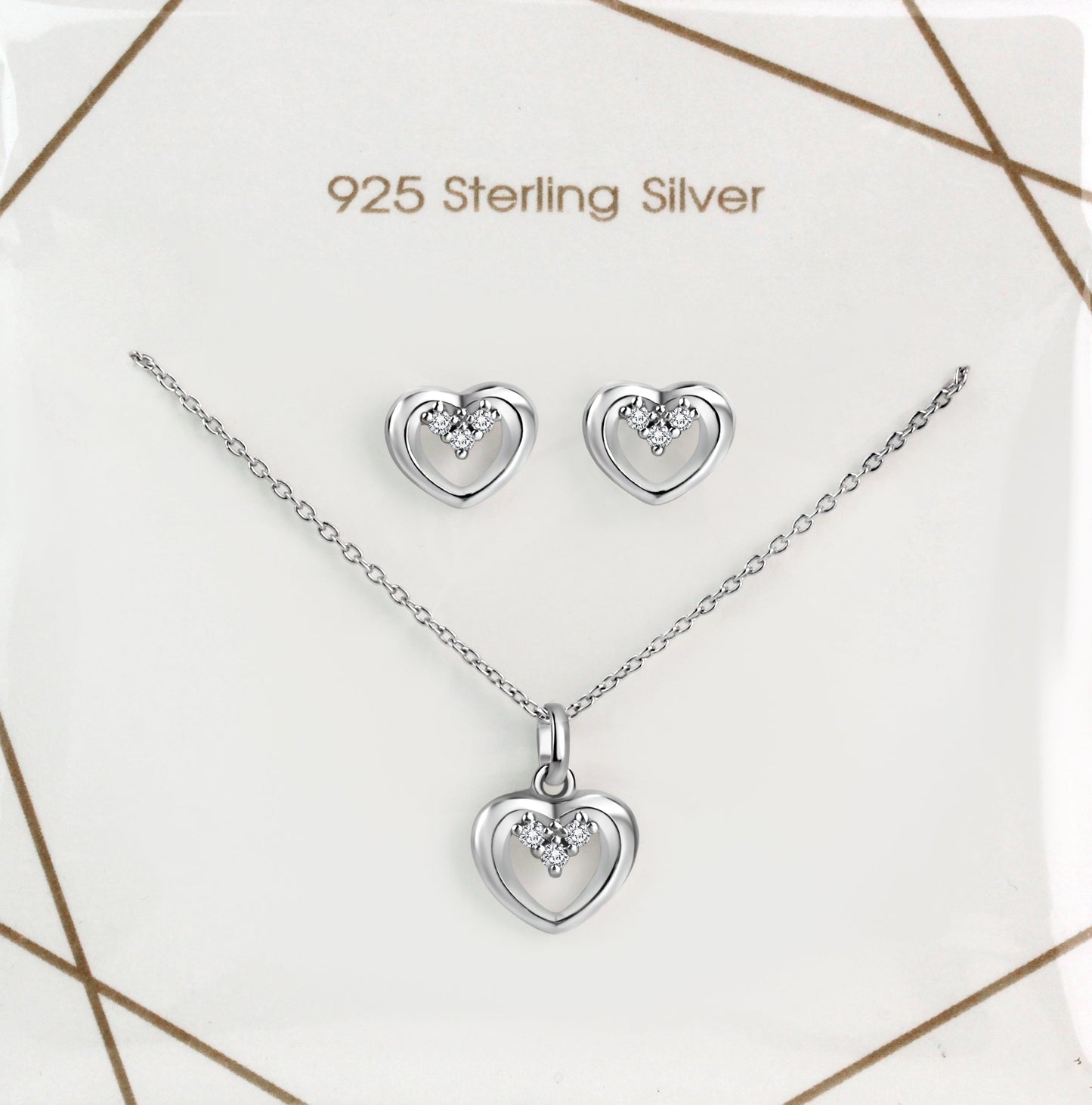Set Anhänger/Kette und Ohrstecker 925/- Sterling Silber Rhodiniert 45,0cm Zirkonia