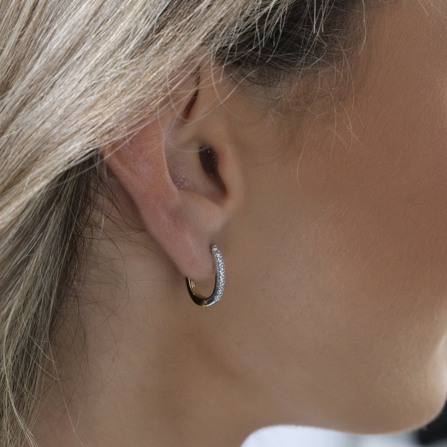 Klappcreolen 925/- Sterling Silber vergoldet (teil) 1,5cm Zirkonia
