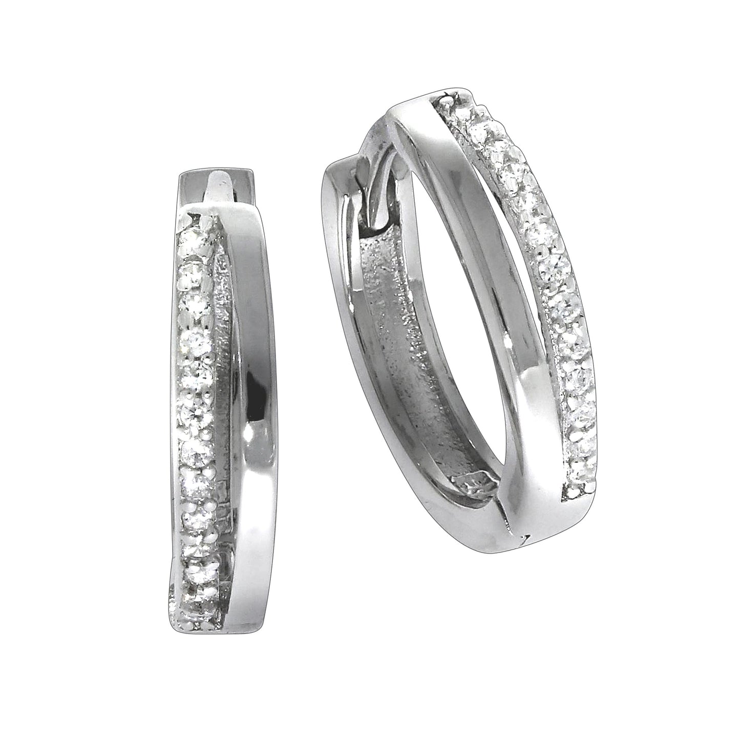 Klappcreolen 925/- Sterling Silber rhodiniert 1,5cm Zirkonia