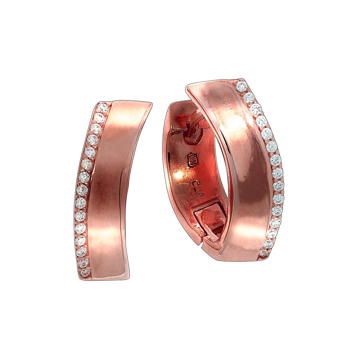 Creolen 925/- Sterling Silber rotvergoldet 1,9cm Zirkonia