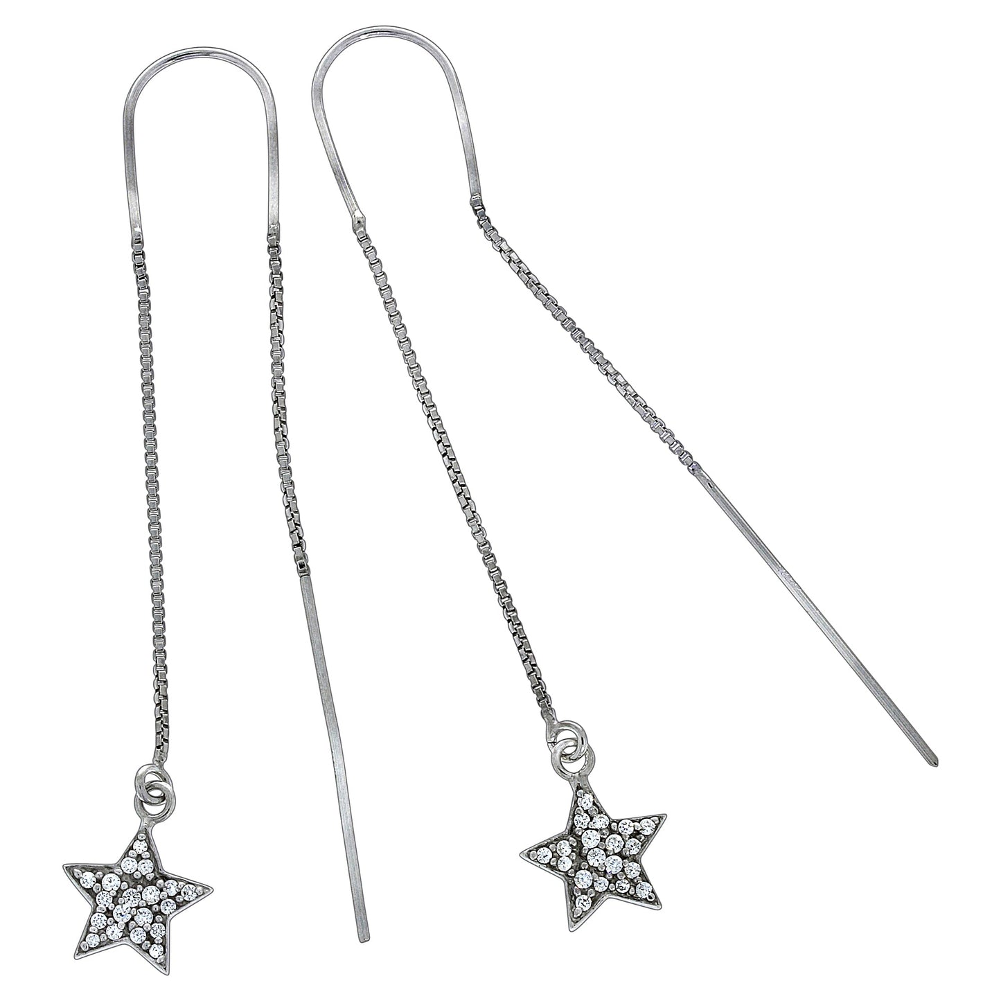 Durchzieh-Ohrringe 925/- Sterling Silber rhodiniert 13,5cm Zirkonia