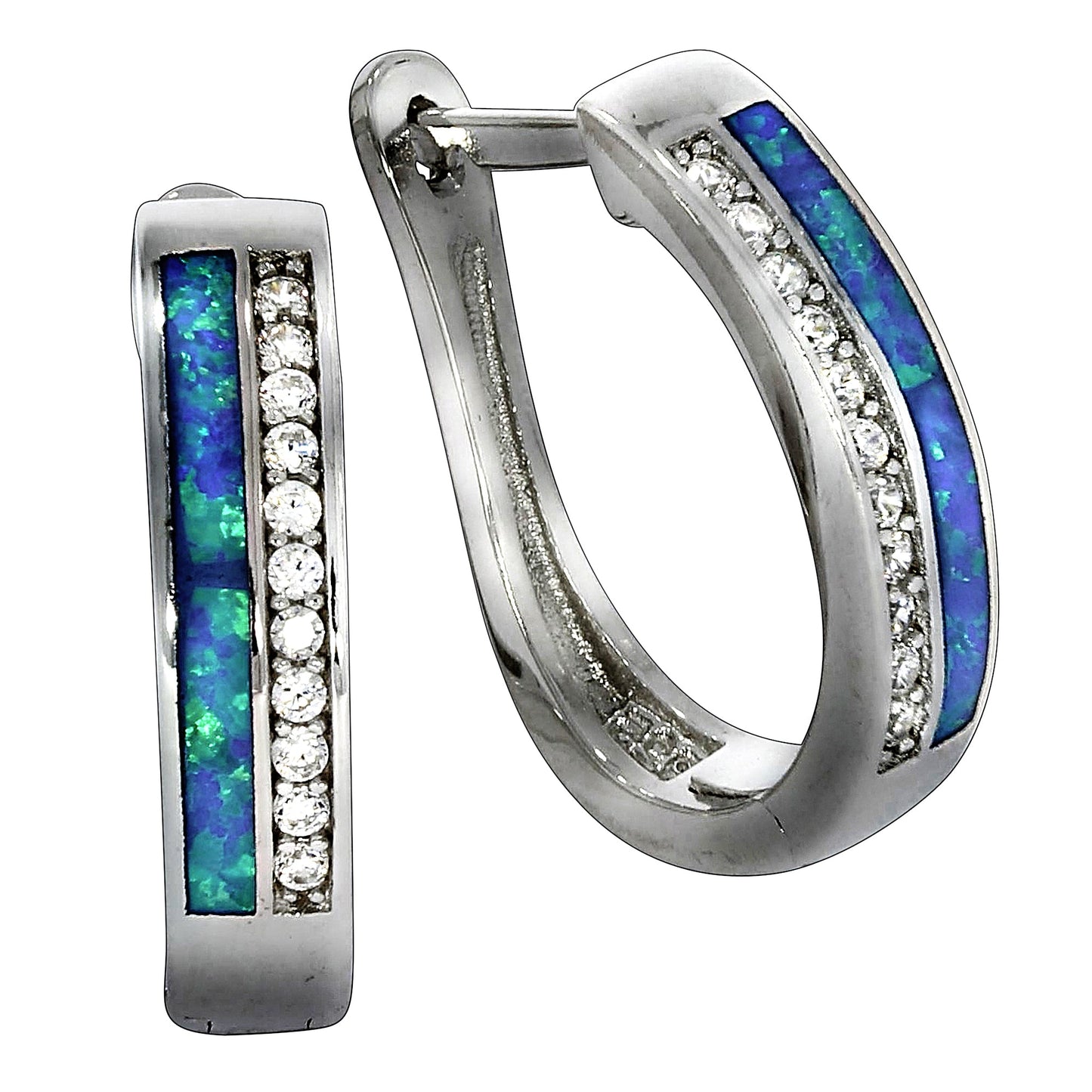Creolen 925/- Sterling Silber rhodiniert 1,9cm synth. Opal