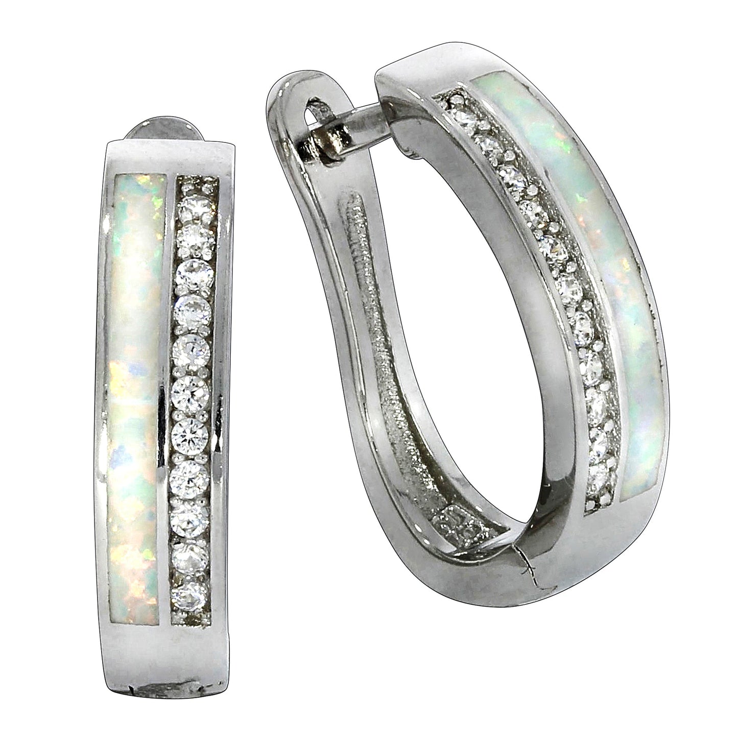 Creolen 925/- Sterling Silber rhodiniert 1,9cm synth. Opal