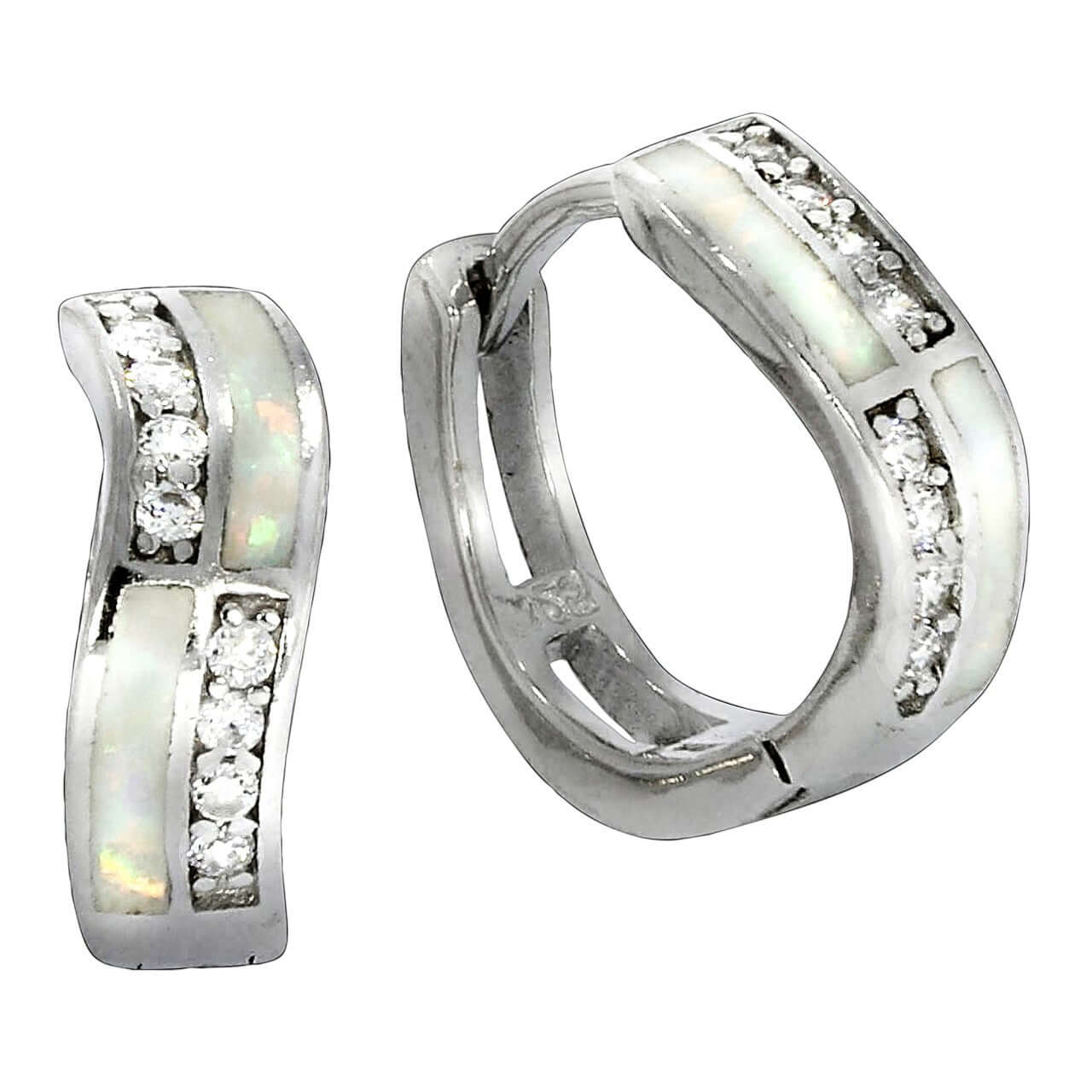 Schmuck Creolen Ohrringe Damen 925er Sterling Silber rhodiniert synth. Opal 1,3cm, 1 Paar günstig kaufen