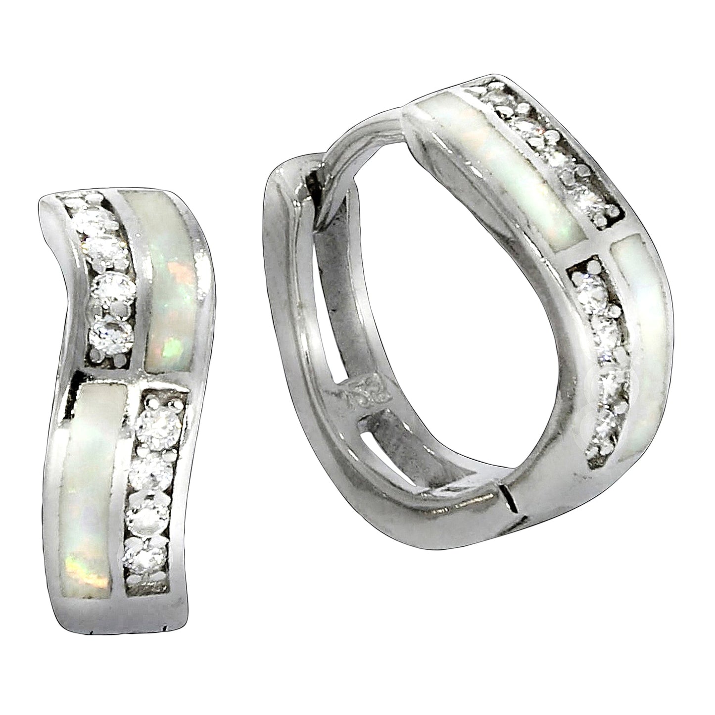 Creolen 925/- Sterling Silber rhodiniert 1,3cm synth. Opal
