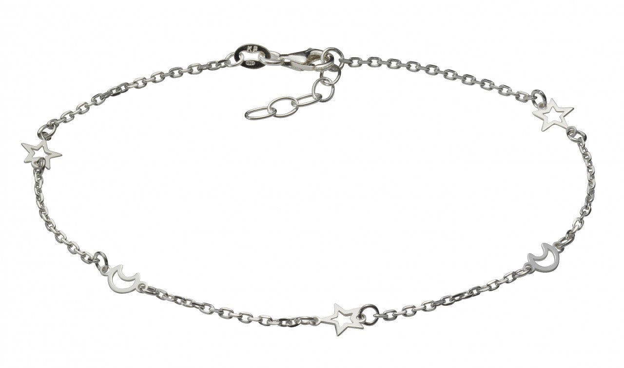 Schmuck Fusskette Damen 925 Sterling Silber Motiv Sterne Mond 24+2cm günstig kaufen