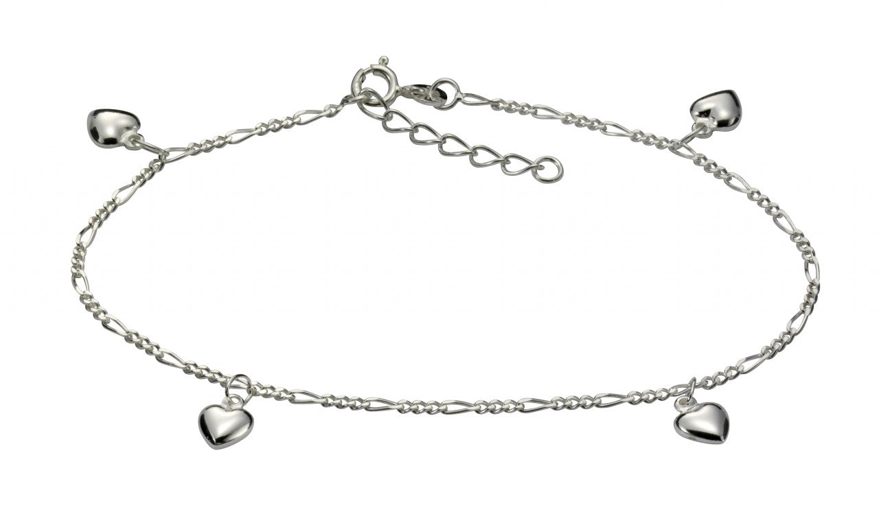 Schmuck Fusskette Damen 925 Silber mit Herz Motiv 22,5cm günstig kaufen