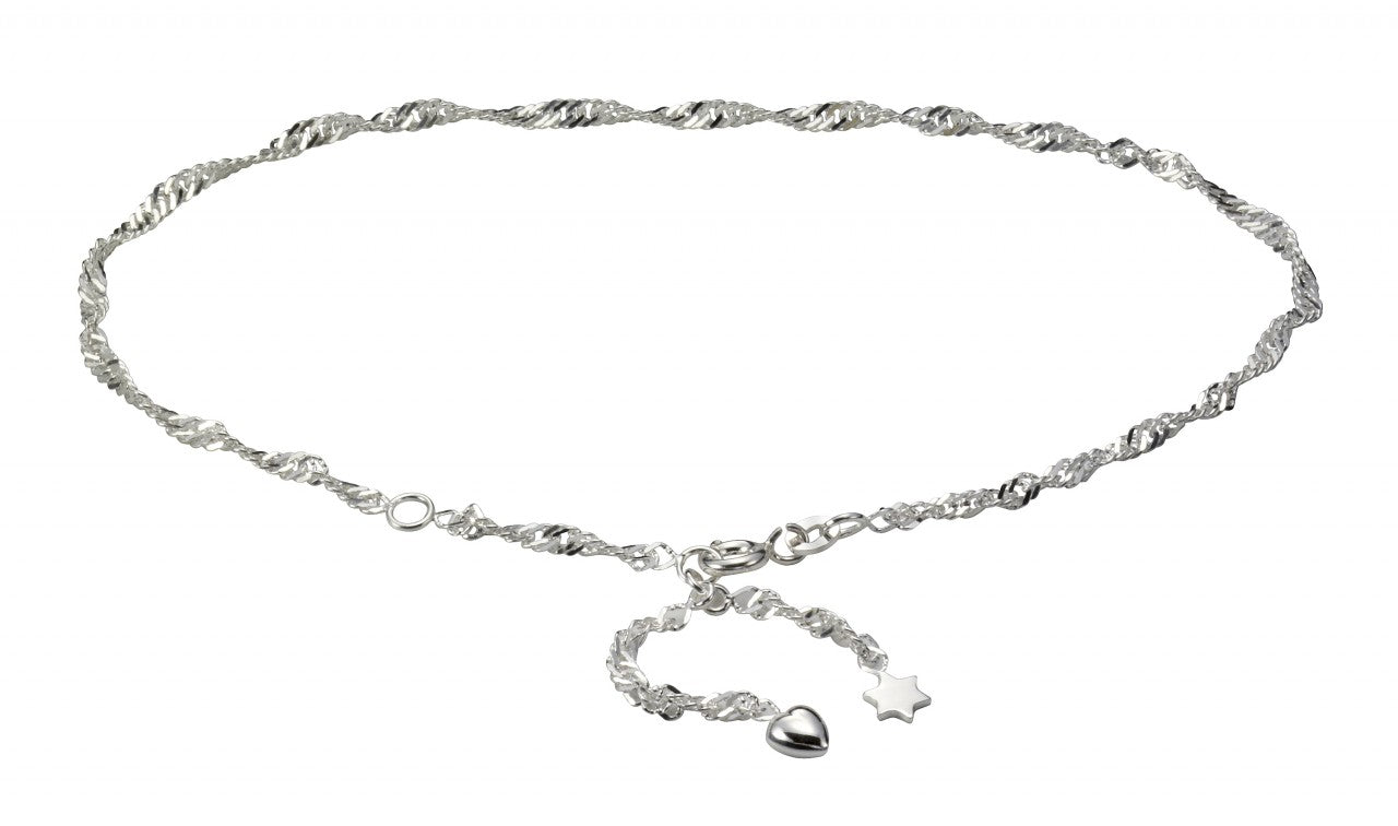Schmuck Fusskette Damen 925 Silber Herz + Stern 23cm günstig kaufen