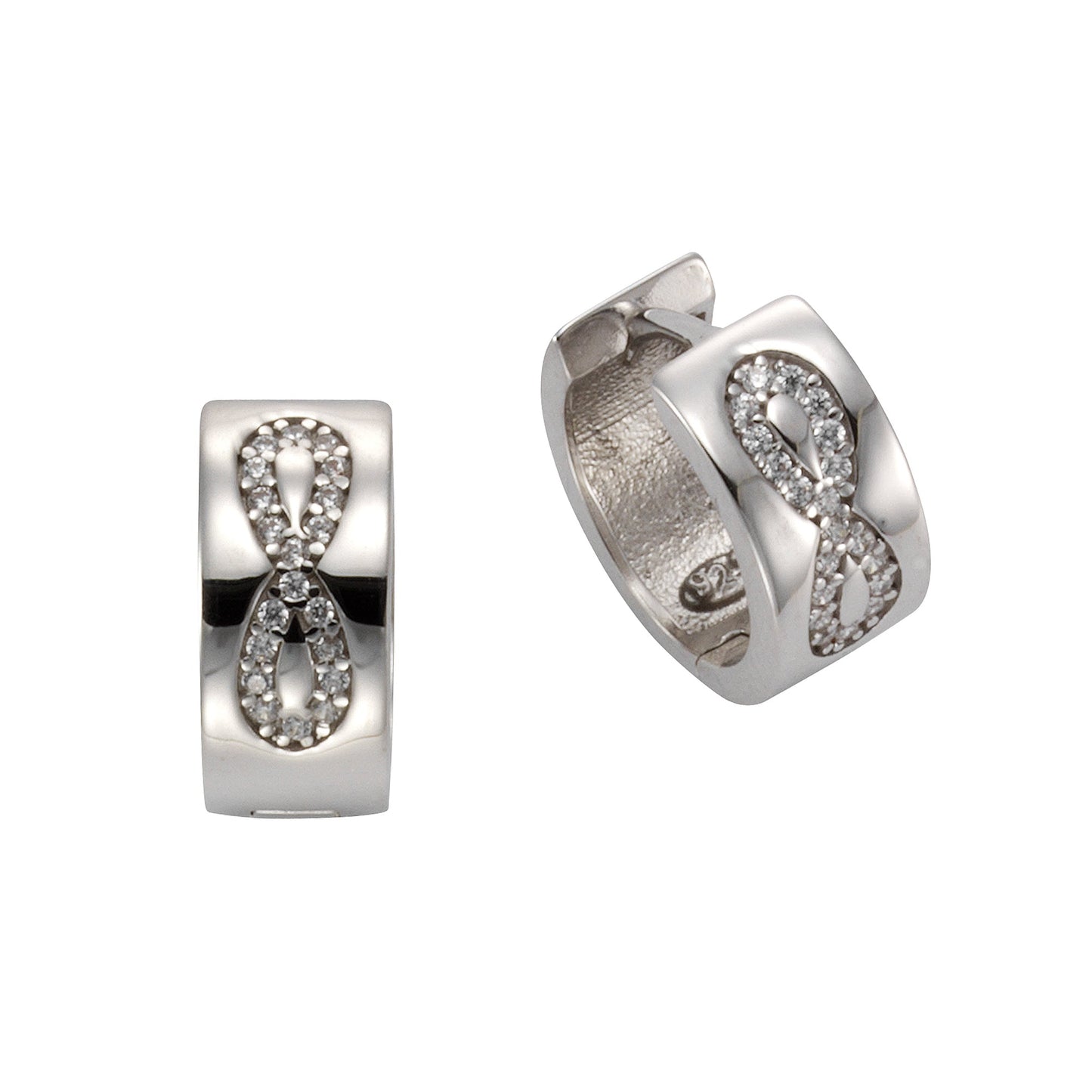 Klappcreolen 925/- Sterling Silber rhodiniert 1,4cm Zirkonia