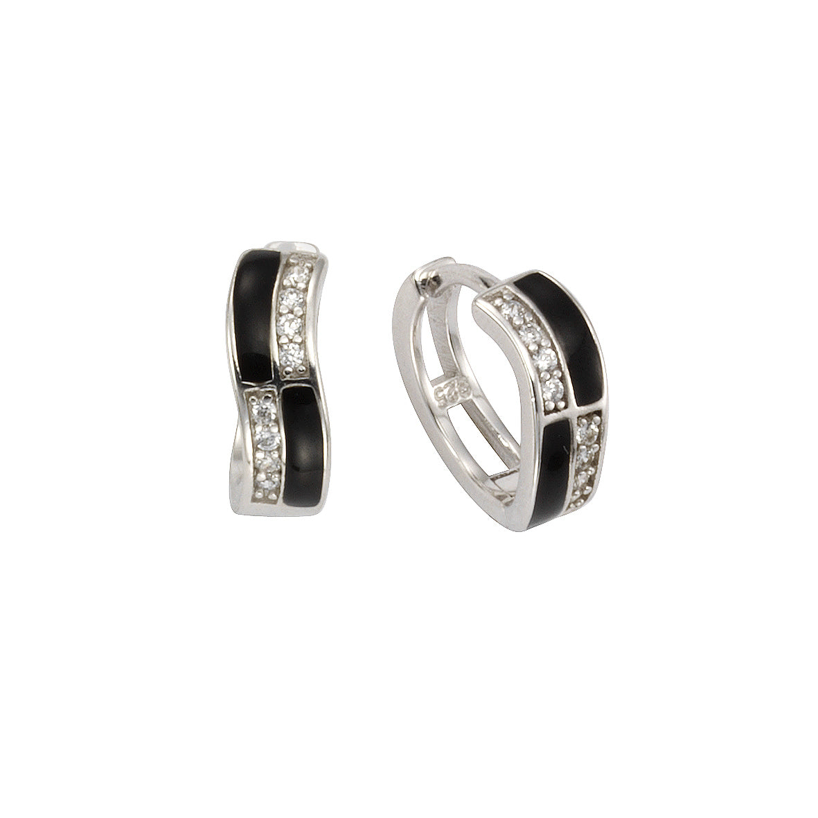 Klappcreolen 925/- Sterling Silber rhodiniert 1,3cm Zirkonia
