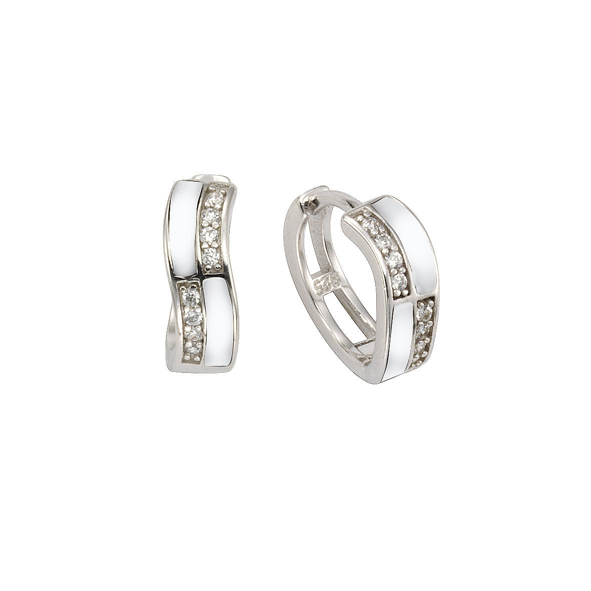 Klappcreolen 925/- Sterling Silber rhodiniert 1,3cm Zirkonia