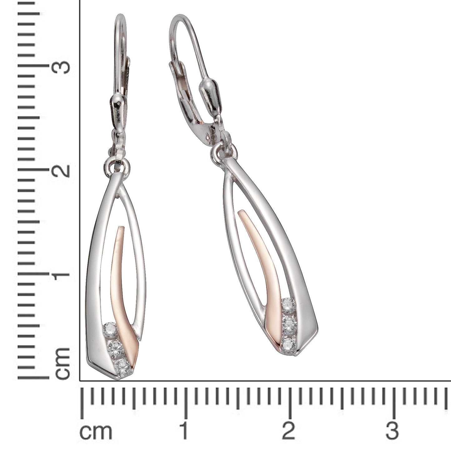 Ohrhänger 925/- Sterling Silber vergoldet (teil) 3,9cm Zirkonia
