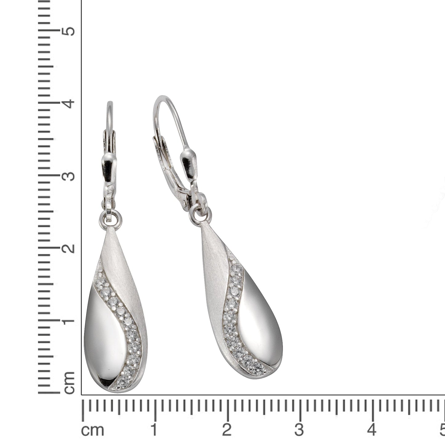 Ohrhänger 925/- Sterling Silber rhodiniert 3,8cm Zirkonia