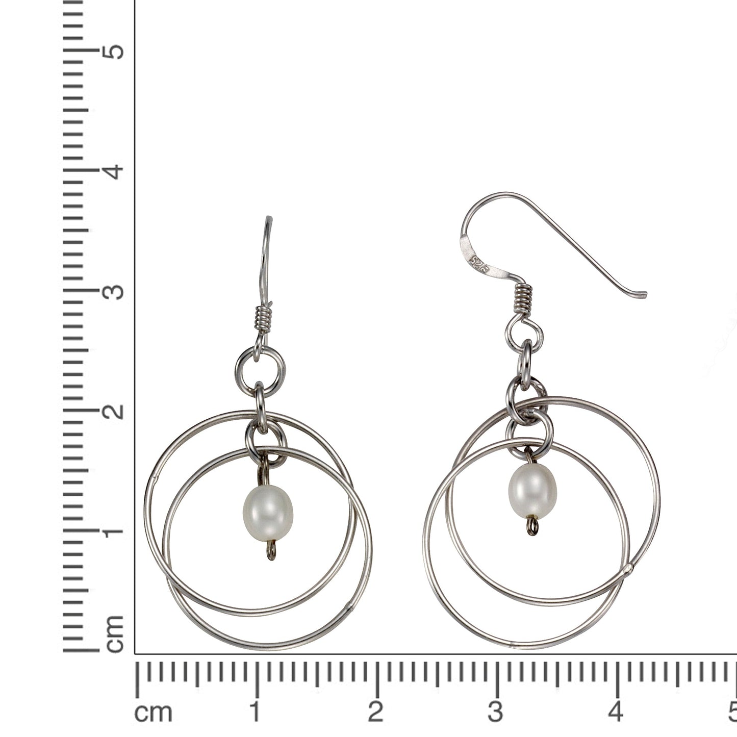 Ohrhaken 925/- Sterling Silber rhodiniert 3,9cm Süßwasserzuchtperle