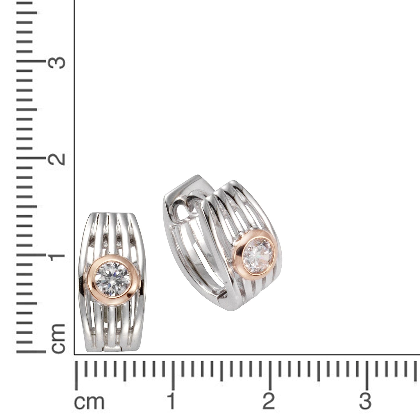 Creolen 925/- Sterling Silber rotvergoldet (teil), rhodiniert 1,4cm Zirkonia