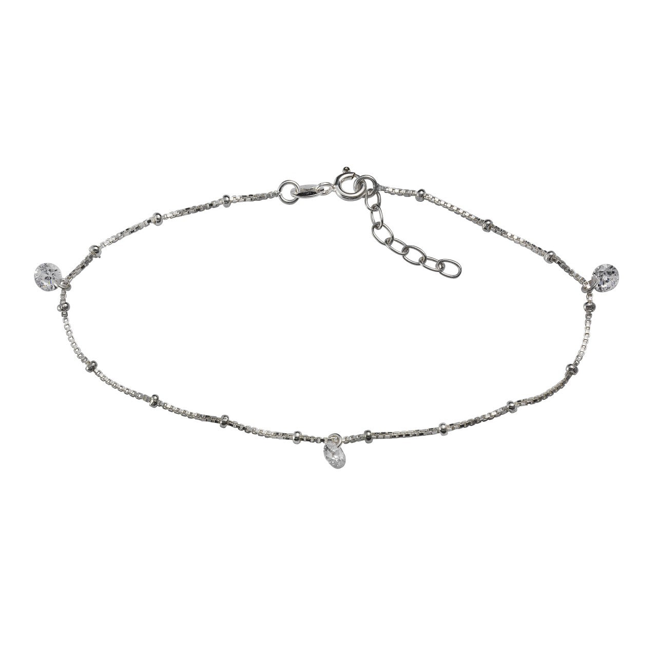 Schmuck Fußkette Damen 925 Silber rhodiniert Zirkonia weiß 23+2cm günstig kaufen