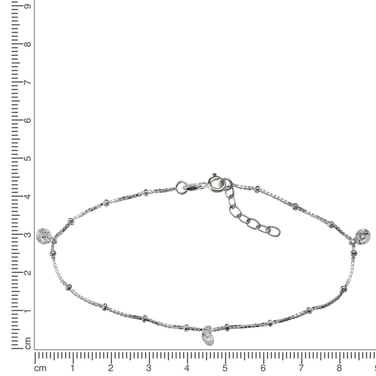 Schmuck Fußkette Damen 925 Silber rhodiniert Zirkonia weiß 23+2cm günstig kaufen