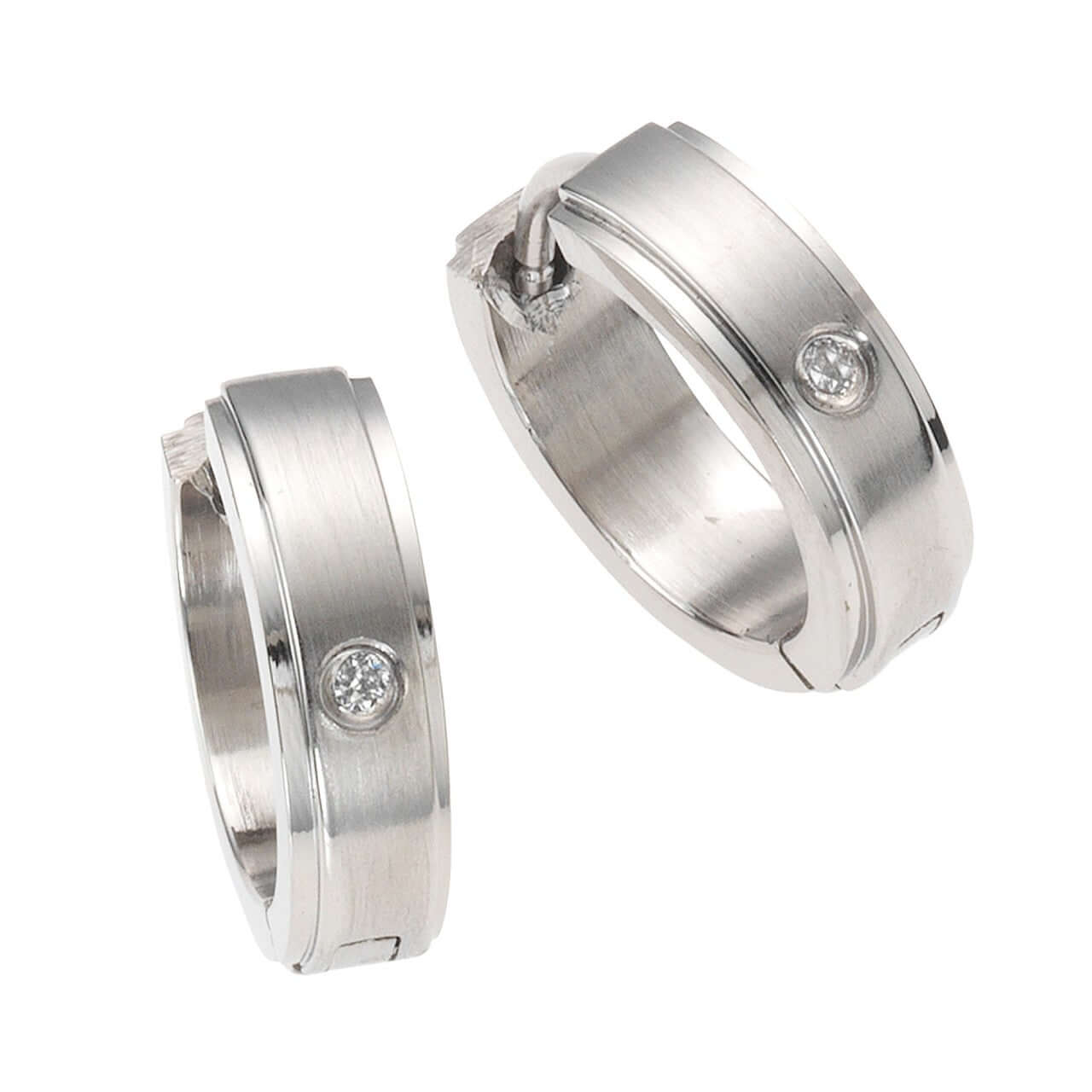 Schmuck Creole Ohrringe Damen Edelstahl glanz matt Zirkonia weiß 1,6cm, 1 Paar günstig kaufen