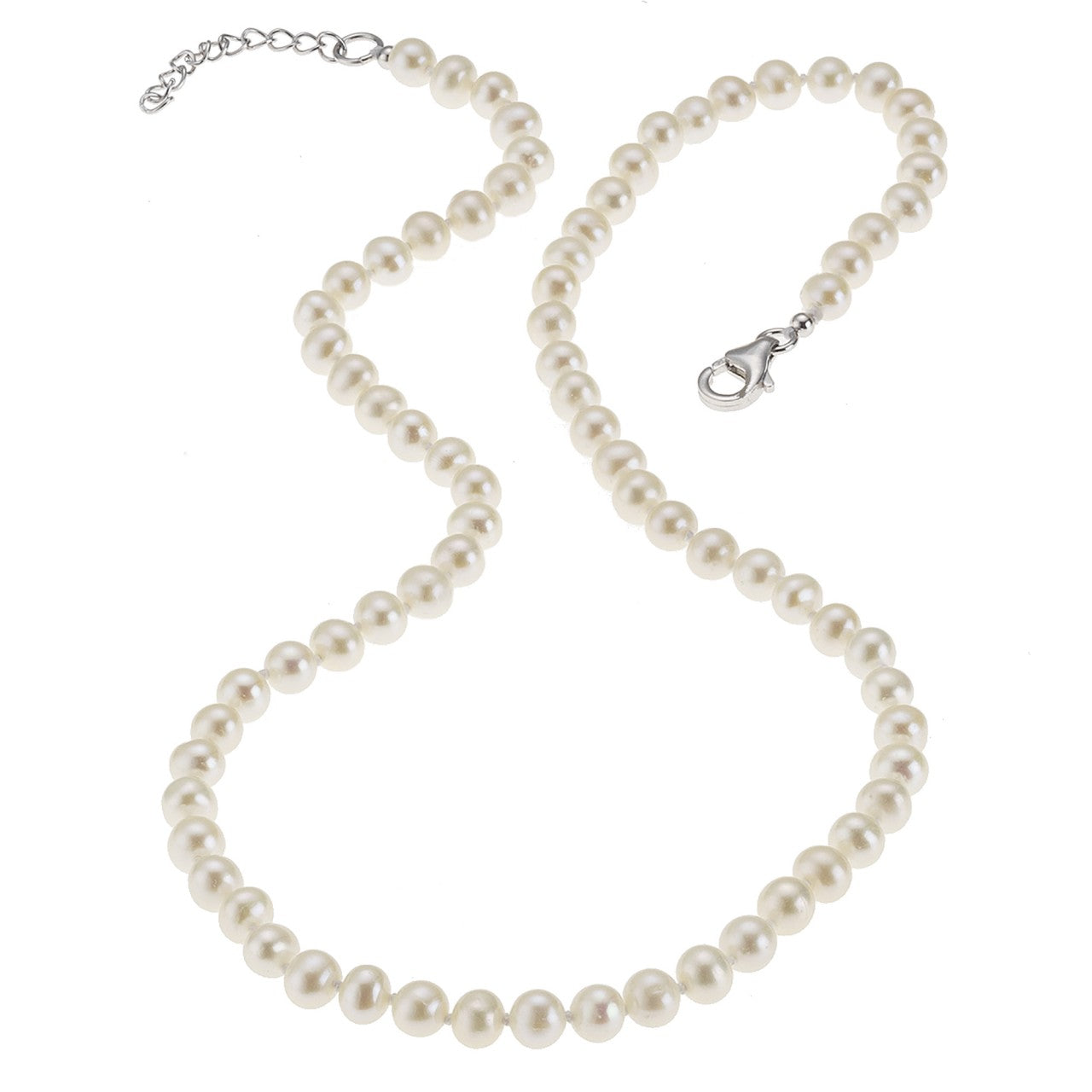 Schmuck Perlenkette Collier Damen 925 Silber rhodiniert mit Süßwasserzuchtperlen in weiß 42+3cm günstig kaufen