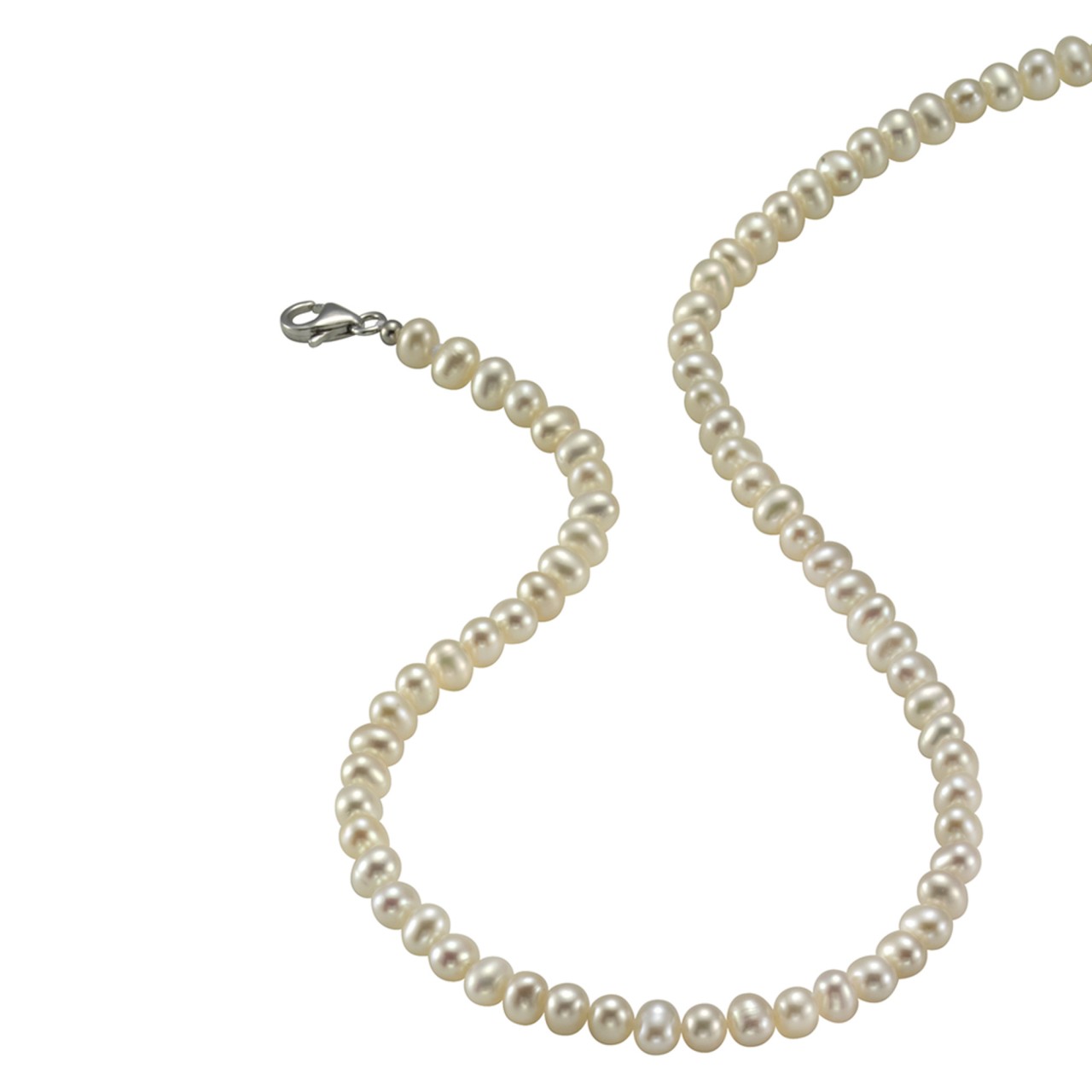 Schmuck Perlenkette Collier Damen 925 Silber rhodiniert mit Süßwasserzuchtperlen in weiß 42+3cm günstig kaufen